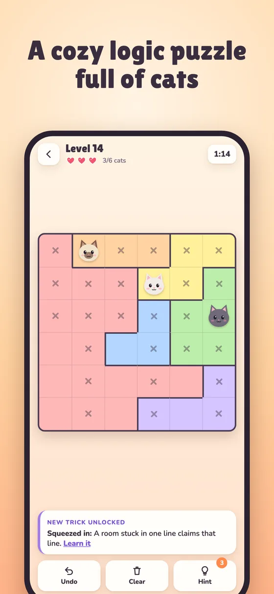 Cat Queens on a phone: a colorful puzzle board with cats