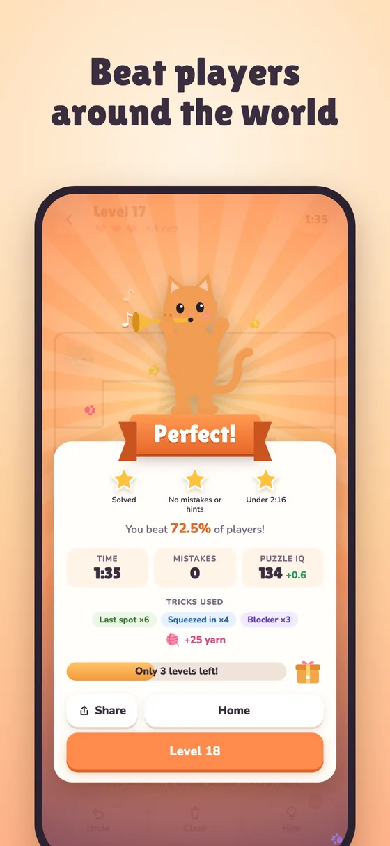 A celebration screen after solving a puzzle