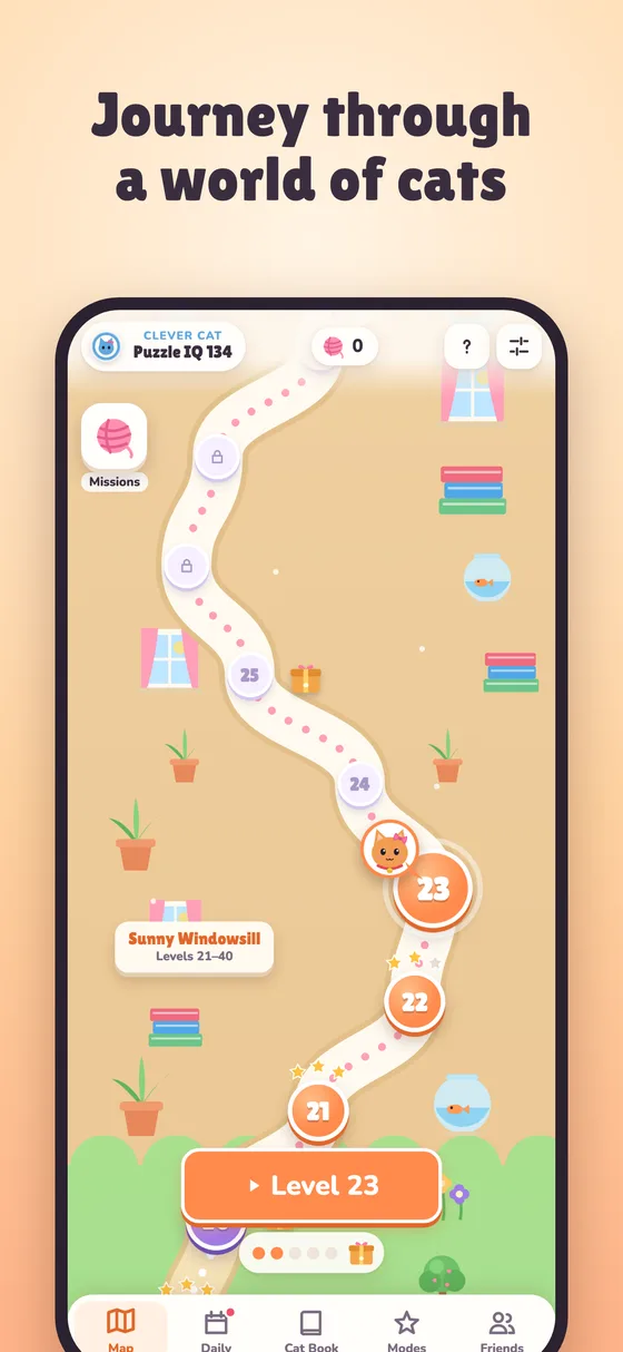 The level map, a winding path through cozy places